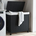 Panier à linge en rotin avec roulettes et couvercle