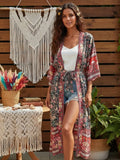 Kimono long imprimé floral bohème pour femme