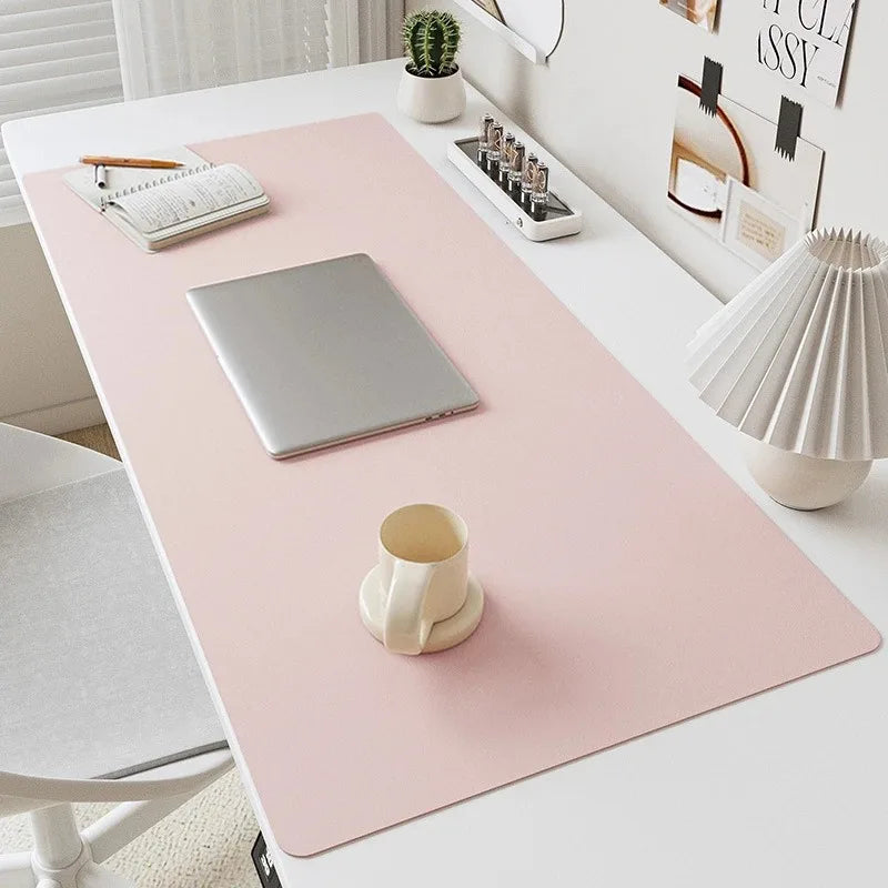 Tapis de bureau en cuir PU grand format rose
