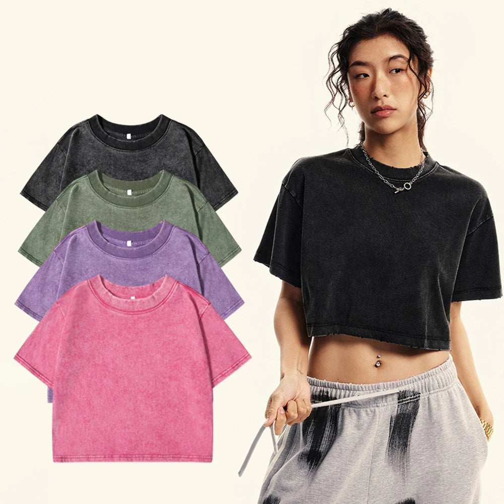 Crop top t-shirt délavé oversize pour femme