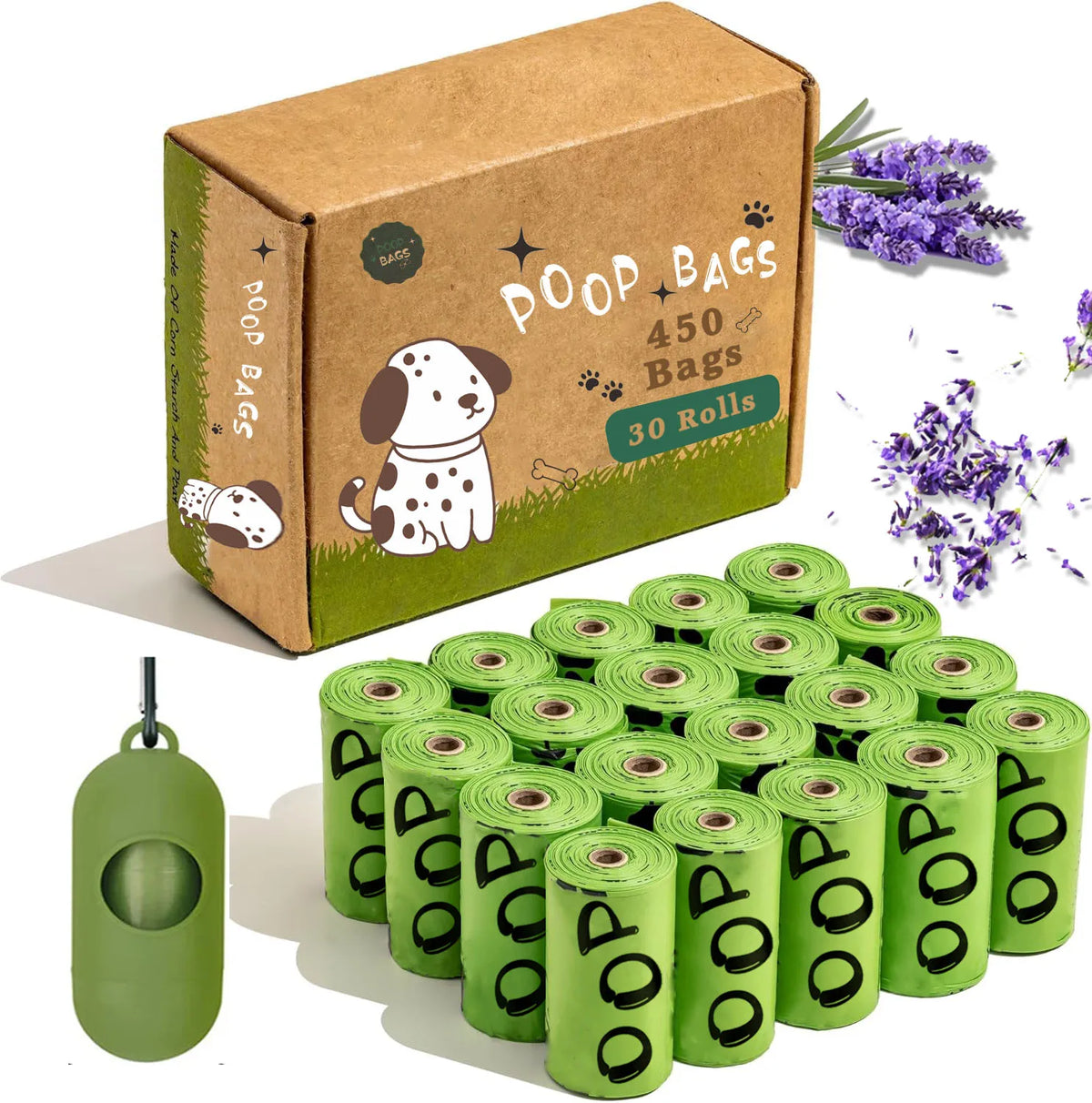 Sacs à crottes biodégradables avec distributeur, parfum lavande