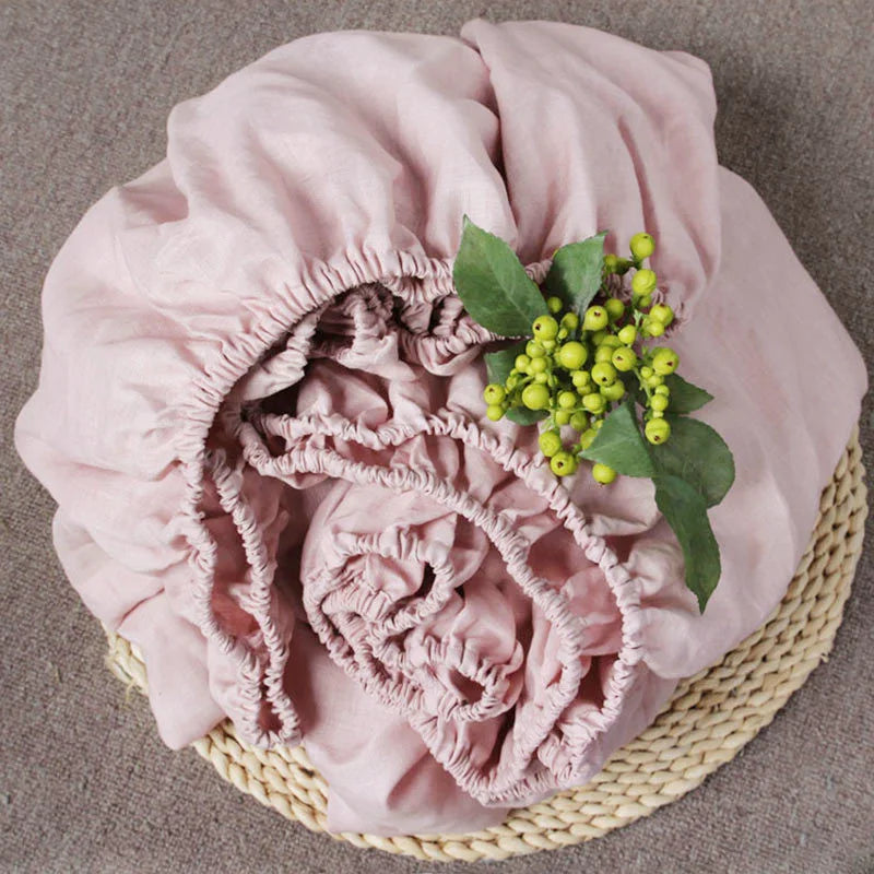 Drap-housse en lin lavé, rose poudré