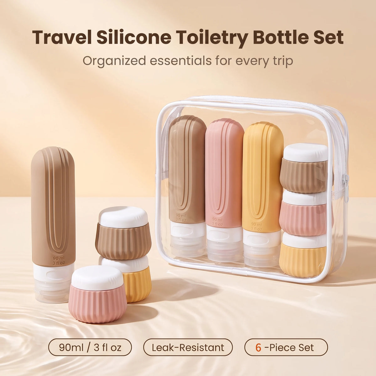 Set de flacons de voyage en silicone rechargeables